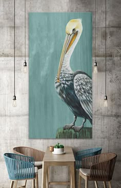 Pelican Landing Canvas Wall Art - GreenBox Art Pelican Drawing, Pelican Art, Stretched Canvas Wall Art, Beach Painting, Coastal Wall Art, Coastal Art, Art Ink, Beach Days, Artist Canvas