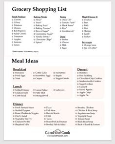 grocery shopping list is shown in this image