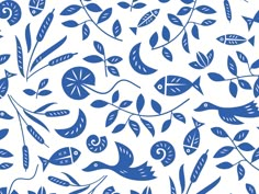 blue birds and leaves on a white background