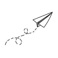 a paper airplane flying through the sky with an arrow drawn on it's side