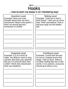 the book hooks worksheet for students to learn how to write an interesting story