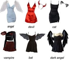 four different types of dresses with wings on them