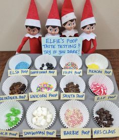 the elfs are getting ready to eat their treats for christmas time and have fun with them