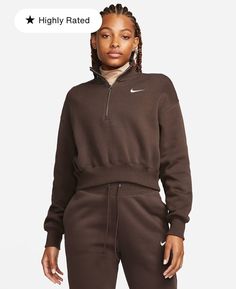 Item:             Women's Nike Sportswear Phoenix Fleece Oversized 1/2 Zip Crop Sweatshirt Color:           Baroque Brown/Sail Style #:         DQ5767 237 Condition:    Brand New with Tags in original plastic packaging Fit:                Loose Fit! Oversized and roomy!  We recommend buying 1 size smaller that you usually wear! Returns:       Unfortunately we do not take returns on clothing.  Sorry! Retail Price: $75.00!  Buy from us for much less with free shipping inside the US!! Size:              Women's Large (L)- we have other sizes available. -Please check our other items for sale! Nike Sportswear Phoenix Fleece, Women Sailing, Nike Brown, Fleece Quarter Zip, Nike Fleece, Loungewear Luxury, Cropped Sweatshirt, Sportswear Women, Crop Sweatshirt