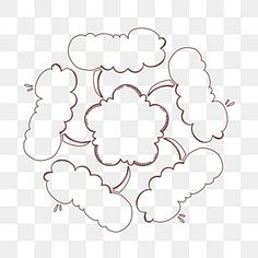 a drawing of clouds on a white background, with one cloud in the middle and two clouds