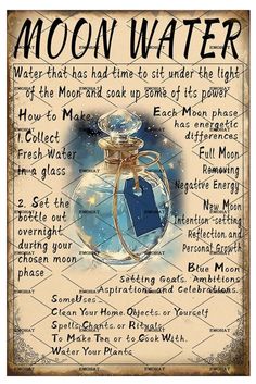 a poster with the words moon water and an image of a perfume bottle on it