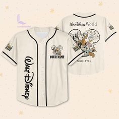 Personalized Disneyland Walt Birthday Shirt, Disney World Baseball Shirt Themed Letter Print Shirt For Disney Trips, Disney Baseball Jersey Outfit, Disney Jersey Outfit, White Mickey Mouse Shirt For Disney Trips, Themed White Shirt For Disney Fan Events, White Themed Shirt For Disney Fan Events, White Mickey Mouse Shirt Fan Merchandise, Themed White Shirt For Fans, White Mickey Mouse Fan Merchandise Shirt