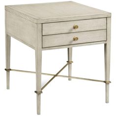 a white wooden table with two drawers on one side and an open drawer on the other