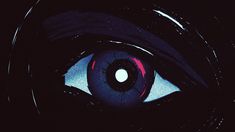 an eye looking into the distance with blue and red light in it's iris