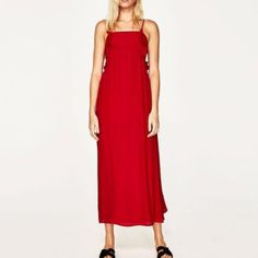 Zara Dress Maxi Red Bow Nwt. Condition Is New With Tags. Poliester 100%, Size M Red Spaghetti Strap Dress For Casual Occasions, Casual Red Maxi Dress For Party, Casual Red Dresses For Dress Down Occasions, Red Spaghetti Strap Dress For Daywear, Zara Red Sundress Maxi Dress, Red Summer Midi Dress For Casual Occasions, Red Spring Maxi Dress For Daywear, Red Midi Dress For Daywear In Spring, Red Casual Midi Dress With Spaghetti Straps