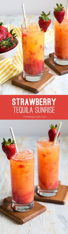 two glasses filled with strawberry tequila and strawberries