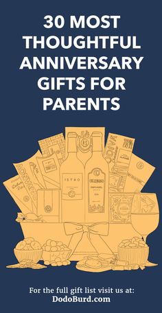 the front cover of 30 most thoughtful anniversary gifts for parents, with an image of wine bottles