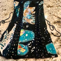 Ed Hardy Vintage Strapless ( Tube Top Style ) Koi Dress. Amazing Color. Three Full Length Leather Ties, Two In Front And One In Back. Feels Like Soft Sweater Fabric. Body Con Fit Euc Sz M Koi Dress, Sweater Fabric, Leather Tie, Tie Colors, Soft Sweater, Tube Dress, Softest Sweater, Ed Hardy, Tube Top