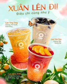 an advertisement with oranges and iced drinks on the front, along with text that reads xuann len di