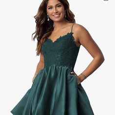 Women’s V-Neck, Pleated, Satin Dress. Rich Green Color. Sparkly On Top. Has Pockets! Easy Corset To Tie In The Back. Never Worn! New Without Tags. Green V-neck Mini Dress For Prom, Green V-neck Dress For Homecoming, Green V-neck Mini Dress For Homecoming, Green Hoco Dress, Dress Rich, Pleated Satin Dress, Black And Pink Dress, Sage Green Dress, Evening Mini Dresses