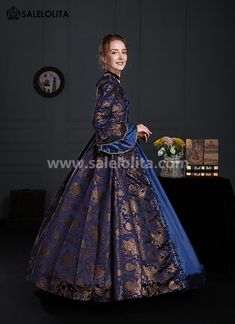 Medieval Renaissance Blue Floral Gothic Victorian Dress for Women     Condition: Brand New   Color:  Blue   Material: Brocade   Sleeve Length: Long Sleeve   Dresses Length:Floor-Length   Neckline:  Square Collar   Decoration: Ruffles + Lace + Bow   Package Includes: Dress            Whether you're looking for a Vintage Revolutionary,Regency,Early Victorian,Pioneer Women,Old West,Civil War Era,Polonaise Sets,Victorian Era,Edwardian, Bustle Dresses Clothing or Historical Pe Halloween Masquerade Ball, Victorian Dress Gown, Masquerade Party Dresses, Bustle Dresses, Gothic Victorian Dresses, Masquerade Ball Gowns, Masquerade Ball Gown, Colonial Blue, Period Clothing