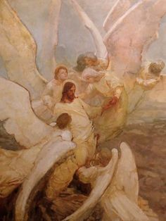 the painting depicts angels with white wings