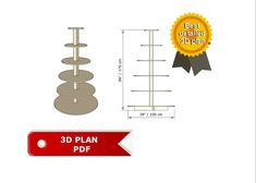 three tiered display stand with red ribbon and award seal for best detailed 3d plan