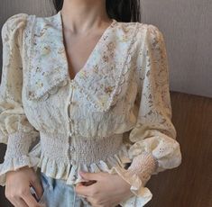 Victorian Blouse, Shoes Shopping, Floral Crop Tops, Lace Crop Tops, Beautiful Blouses, Lantern Sleeve, Lace Shirt, Trendy Fashion Women, Lolita Fashion