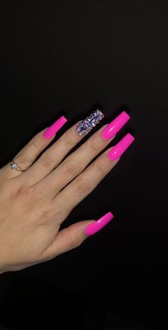 Pink Nails With Diamonds, Bb Nails, Colourful Acrylic Nails, Dark Pink Nails, Lipstick Nails, Tapered Square Nails, Squoval Nails, Red Acrylic Nails