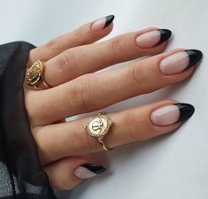 New Years Nail Designs, Cute Acrylic Nails, French Manicure, Black Nails, Almond Nails