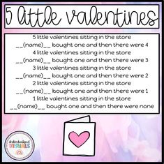 a valentine's day poem for kids with the words 5 little valentines sitting in the store