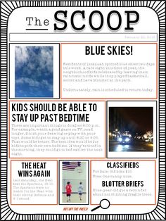 a poster with pictures and words about the blue skies in black and white, including an american flag