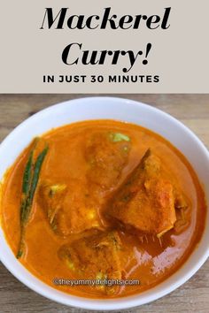 Mackerel curry served in a white bowl. Rice And Dal, Chicken Masala Recipe, Mackerel Fish, Favorite Recipes Chicken, Healthy Indian Recipes, Turmeric Recipes