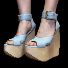 Rare Vintage Vivienne Westwood Anglomania Mint Blue Leather and Wood Platform Rocking Horse Sandal - minty sea foam blue colour - gold buckles - Some visible wear (see pictures) - Fits approx. women's 7.5 or euro ~38.5 Vivienne Westwood Sandals, Vivienne Westwood Horse Shoes, Vivienne Westwood Heels, Vivienne Westwood Platforms, Vivienne Westwood Platform Heels, Denim Blue Platform Heels With Round Toe, Blue Platform High Heels, Blue Denim Platform Heels, Fancy Heels