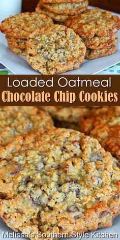 loaded oatmeal chocolate chip cookies on a plate