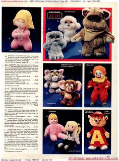 an advertisement for stuffed animals from the sears catalog, with pictures of teddy bears and other toys