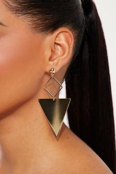 Available In Gold. Drop Earrings Triangle Shape Design Post Back Closure Metal Final Sale Imported | Drop Your Pin Earrings in Gold by Fashion Nova Earrings Triangle, Pin Earrings, Earrings In Gold, Triangle Shape, Gold Drop Earrings, Gold Fashion, Shape Design, Accessories Earrings, Triangles