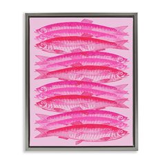 a pink painting with red fish on it