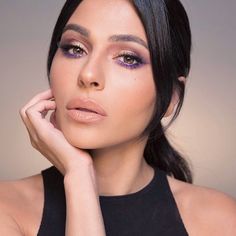 Soft glam with a pop of color. inspo via Teni Panosian. Purple Mascara Brown Eyes, Makeup Tutorial For Brown Eyes, Eyeliner For Small Eyes, Eyeliner Brown Eyes, Purple Eye Makeup Tutorial, Purple Mascara, Makeup For Small Eyes, Glowing Skin Routine