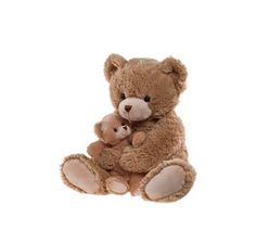 a brown teddy bear sitting next to a smaller one