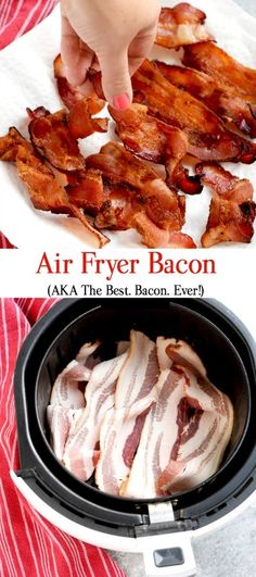 bacon is being cooked in an air fryer