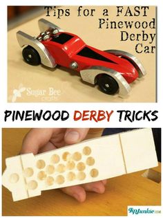 a toy car made out of pinewood is shown with the words pinewood derby tricks