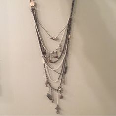 Never Worn, Perfect Condition! Bohemian Gray Beaded Jewelry, Adjustable Gray Bohemian Beaded Necklace, Bohemian Gray Beaded Necklaces, Gray Beaded Multi-strand Jewelry, Bohemian Gray Dangle Jewelry, Free People Jewelry, Layering Necklace, Free Jewelry, Layered Necklaces