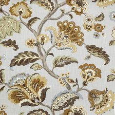 a white and brown floral pattern on fabric