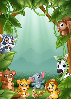 many animals are in the jungle with green leaves