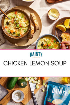 chicken lemon soup in a bowl on a table