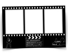 a black and white film strip with an image of a car