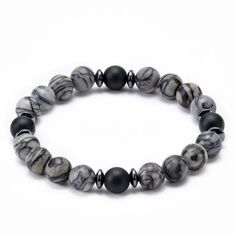 8mm Gray Map Stone Jasper & Matte Black Natural Stone Beaded Bracelet New Bundle & Save - Enjoy 20% Off When You Purchase Two Or More Items From My Closet! Map Stone, Like All Jaspers, Is A Nurturing Stone. It Is Known As A Supreme Protector Bringing A Protective Energy. It Helps A Person Be In Tune With Their Natural Instincts, Remove Indecisiveness, And Put Their Words Into Action. Stretchy Natural Stone Weight: 22g Tags: Unisex Bracelet, Unisex Jewelry, Mother Nature, Men's Jewelry, Men's Bra Map Stone, Lovers Bracelet, Oil Diffuser Bracelet, Fun Bracelet, Black Beaded Bracelets, Fashion Beads, Beads Bracelet Design