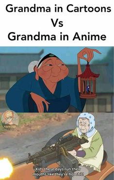 grandma in cartoons vs grandma in anime