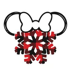 mickey mouse ears with snowflakes in the middle and red, black and white designs