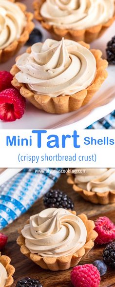 mini tart shells topped with whipped cream and berries