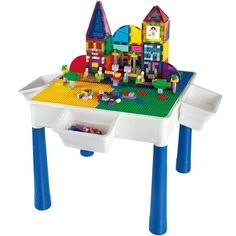 a child's table with legos on it