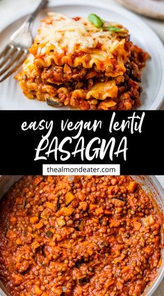 easy vegan lentil lasagna recipe on a white plate