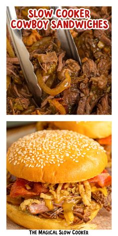 images of shredded beef sandwiches with barbecue sauce and bacon. Crockpot Sandwiches, Crockpot Foods, Hand Held Food, Hamburger Steaks, Crock Pot Food, Pot Food, The Magical Slow Cooker, Beef Sandwiches, Pot Dinners