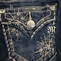 Miss Me Brand New Never Worn Mid-Rise Jeans. Great Detailing On The Front And Back Pockets. Washed But No Dryer. These Are Fabulous! Size 26 Inseam 30. Buckle Jeans Women, Bling Jeans, Buckle Jeans, Emo Y2k, Shopping Clothes, Embellished Jeans, Y2k Clothing, Grunge Y2k, Miss Me Jeans